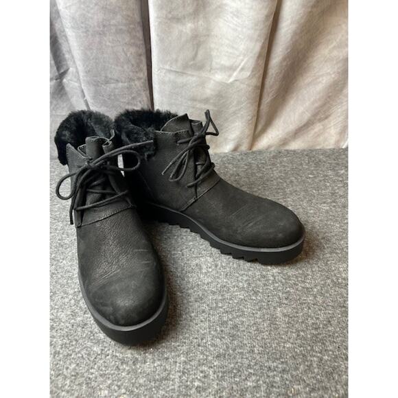 Eileen Fisher Women’s Kenille Sport Suede/Shearling Wedge Boot Black Sz 7 NWOB - Picture 4 of 10